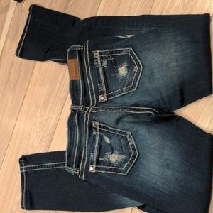 BKE straight distressed dark wash jeans